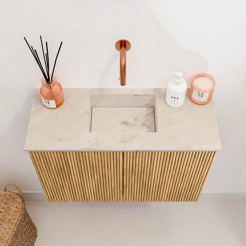 Mondiaz JOYA-DLUX 60cm meuble de toilette - couleur Oak - Vasque FAYE position Milieu Sans trou de robinet couleur Frappe. SW1421875