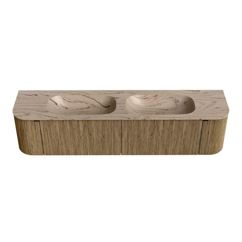 MONDIAZ KURVE-DLUX Meuble de salle de bains 190cm arrondi gauche + droite couleur Dusk avec 2 tiroirs et 2 portes. Lavabo STOR SMALL Double 2 trous de robinet Arena. SW1431424