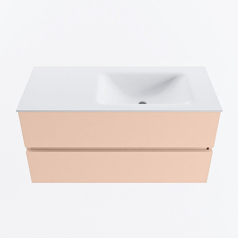 MONDIAZ VICA Ensemble meuble de salle de bains - 100cm - sous-meuble rosee - 2 tiroirs - lavabo cloud à droite - sans trous de robinet - version haute 60cm - talc SW1083288