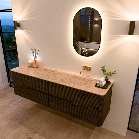 Mondiaz CIRO-DLUX Ensemble de meubles de salle de bains - 180x45x50cm - Plan-vasque solid surface Arena - 1 vasque à droite - sans trous de robinet - 4 tiroirs - Shadow SW1532371