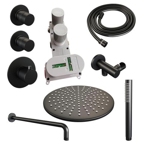 BRAUER Black Edition ensemble de douche pluie encastré – douche de tête Ø 30 cm – bras mural courbé 40 cm – douchette bâton SW538344