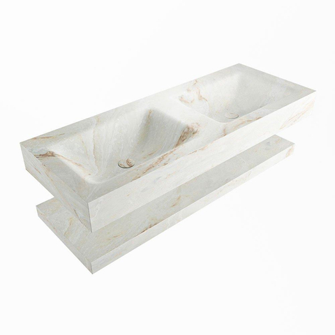 MONDIAZ ALAN - DLUX Badkamermeubelset - 120cm - planchet - Frappe - vrijhangende wastafel - 2 wasbakken - 2 kraangaten - Frappe SW809228