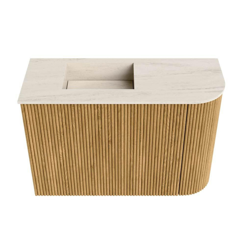 Mondiaz JOYA-DLUX 61.6cm toiletmeubel - ronding rechts kleur Oak - Wastafel FAYE positie Links Zonder kraangat kleur Meli. SW1423948