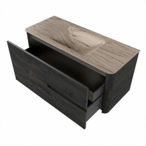 Mondiaz CIRO-DLUX Ensemble de meubles de salle de bains - 110x45x50cm - vasque solid surface Arena - 1 lavabo au milieu - sans trous de robinetterie - 2 tiroirs - Shadow SW1532327