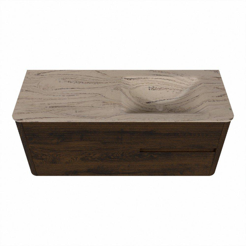 Mondiaz CIRO-DLUX Ensemble de meubles de salle de bains - 120x45x50cm - Plan vasque solid surface Arena - 1 vasque à droite - sans trous de robinet - 2 tiroirs - Noyer SW1530407