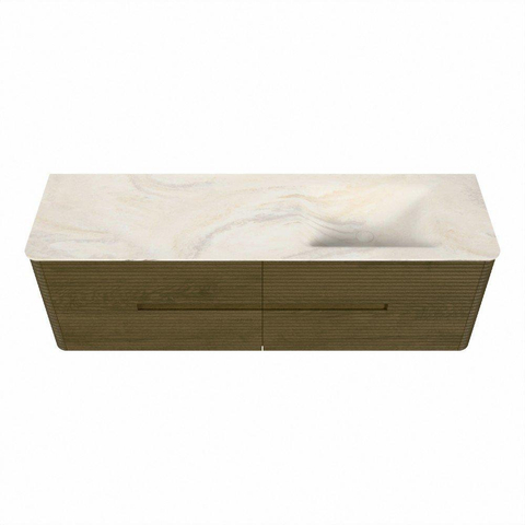 Mondiaz CIRO-DLUX Meuble de salle de bains - 160x45x50cm - Plan-vasque en solid surface Ostra - 1 vasque à droite - 1 trou de robinetterie - 4 tiroirs - Dusk SW1533440