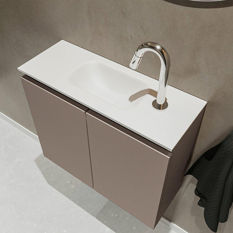 MONDIAZ TURE Fonteinset - 60x23x50cm - 1 kraangat - 2 deuren - smoke mat - Wasbak midden - Solid Surface Wit SW474952