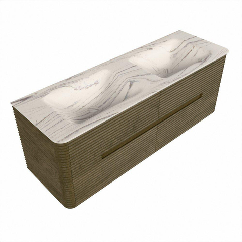 Mondiaz CIRO-DLUX Meuble de salle de bains - 140x45x50cm - Plan vasque solid surface Nata - 2 vasques Double - 2 perçages de robinetterie - 4 tiroirs - Dusk SW1533223