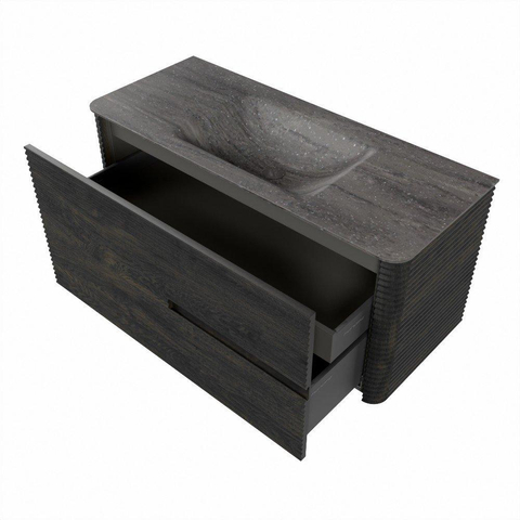 Mondiaz CIRO-DLUX Badkamermeubelset - 110x45x50cm - Solid surface wastafel Oza - 1 wasbak Midden - zonder kraangaten - 2 lades - Shadow SW1532648