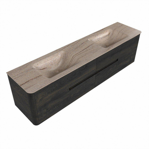 Mondiaz CIRO-DLUX Badkamermeubelset - 190x45x50cm - Solid surface wastafel Saba - 2 wasbak Dubbel - 2 kraangaten - 4 lades - Shadow SW1532733