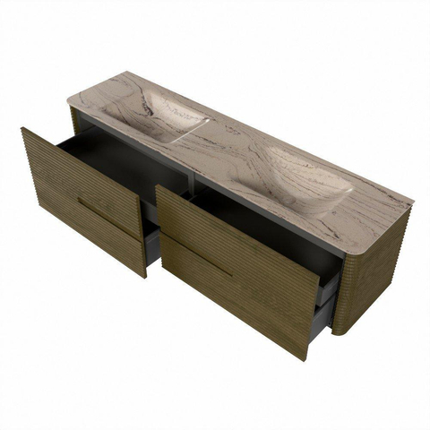 Mondiaz CIRO-DLUX Badkamermeubelset - 180x45x50cm - Solid surface wastafel Arena - 2 wasbak Dubbel - zonder kraangaten - 4 lades - Dusk SW1533124