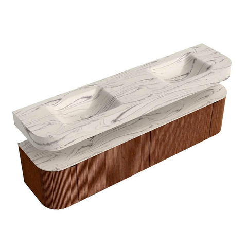 MONDIAZ THOR-DLUX Meuble de salle de bains - 190cm - arrondi gauche + droite - couleur Ruby - 2 tiroirs et 2 portes - Vasque suspendue CLOUD Double 2 trous de robinet - couleur Nata SW1466795