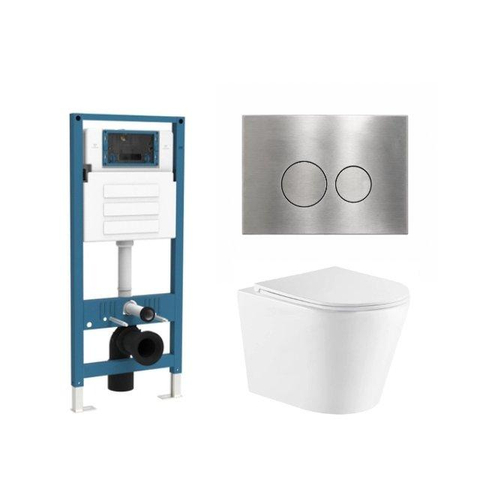 QeramiQ Dely Ensemble de toilette - réservoir encastré Qeramiq Flush - abattant slim - plaque de commande en métal inox - boutons ronds - blanc mat SW1578635