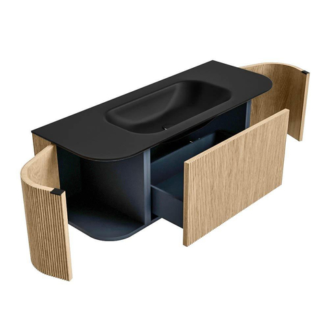 MONDIAZ KURVE Meuble de salle de bains 120 cm avec module 25 Len R couleur Chêne avec 1 tiroir et 2 portes. Lavabo BIG SMALL central sans trou de robinetterie Urban. SW1138423