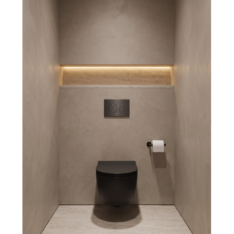 QeramiQ Dely Swirl Ensemble WC - 36.3x51.7cm - Réservoir encastré Geberit UP320 - Abattant de 35mm d'épaisseur - Plaque de commande en gunmetal - Boutons ronds - Noir mat SW1138612