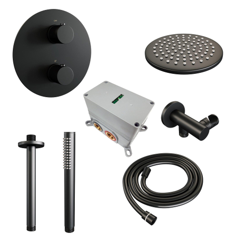 BRAUER Black Edition inbouw regendoucheset – Ø20 cm hoofddouche – 30 cm plafondbuis – staafhanddouche – vaste douchehouder SW1159190