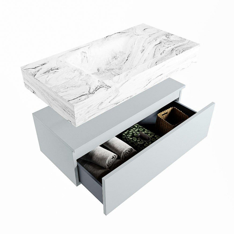 MONDIAZ ALAN - DLUX Badkamermeubelset - 90cm - onderkast - Clay - 1 lade - vrijhangende wastafel - wasbak midden - 1 kraangat - Glace SW806113