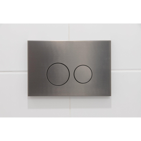 Pack WC QeramiQ Dely Swirl Compact - réservoir encastrable Geberit UP320 - avec bâti-support Burda - abattant slim - plaque de commande en métal gunmetal - boutons ronds - blanc brillant SW1592294