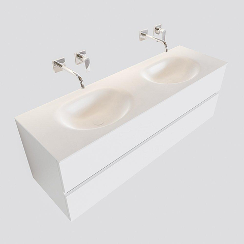 Mondiaz VICA Meuble Talc avec 2 tiroirs 150x50x45cm vasque lavabo Moon double sans trou de robinet SW409743