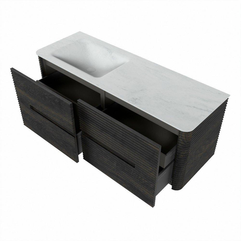 Mondiaz CIRO-DLUX Badkamermeubelset - 130x45x50cm - Solid surface wastafel Opalo - 1 wasbak Links - 1 kraangat - 4 lades - Shadow SW1532397
