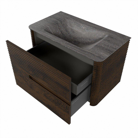 Mondiaz CIRO-DLUX Badkamermeubelset - 80x45x50cm - Solid surface wastafel Oza - 1 wasbak Midden - 1 kraangat - 2 lades - Walnut SW1530606