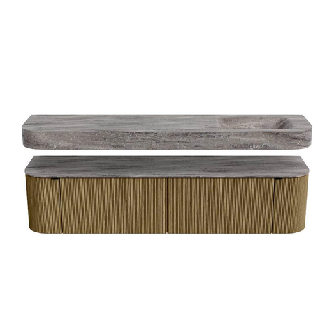 MONDIAZ THOR-DLUX 190cm meuble de salle de bains arrondi gauche + droite couleur Dusk avec 2 tiroirs et 2 portes. Vasque suspendue CLOUD Droite 1 trou de robinet couleur Oza. SW1466803