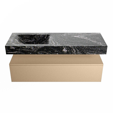 Mondiaz ALAN-DLUX Ensemble de meuble - 130cm - meuble Oro mat - 1 tiroir - Lavabo Cloud Lava suspendu - vasque Gauche - 0 trous de robinet SW808486