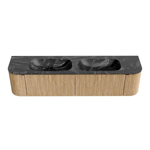 MONDIAZ KURVE-DLUX Meuble de salle de bains 190cm avec module 25 Len R couleur Oak avec 2 tiroirs et 2 portes. Vasque STOR SMALL double sans trou de robinet couleur Lava. SW1137185