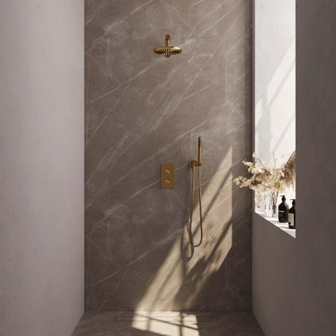 Brauer Gold Edition Ensemble de douche pluie encastré - douche principale 20cm - bouton lisse - douchette Barre 1 fonction - PVD - or brossé SW547667