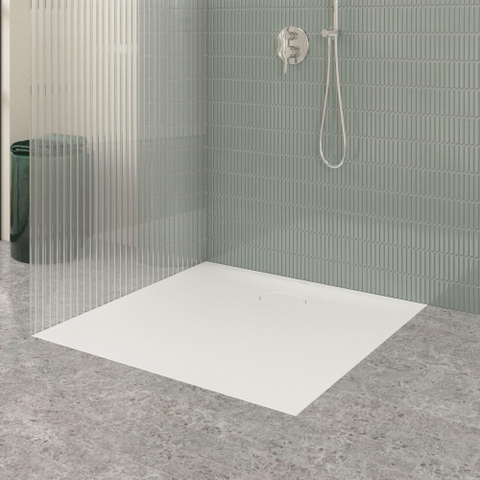 Villeroy & Boch Ecora douchebak - 100x100x3.5cm - afvoer korte zijde - stone white (wit) SW1558927