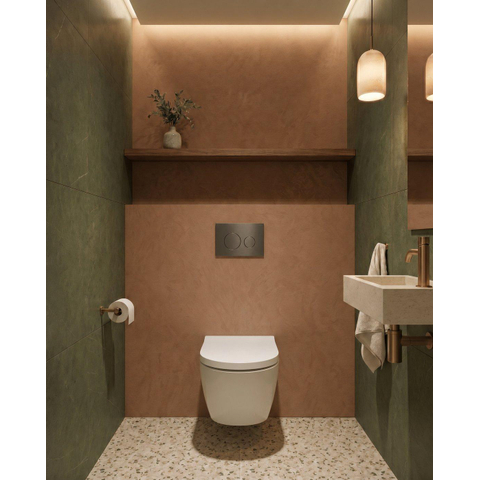QeramiQ Dely Swirl Toiletset - 36.3x51.7cm - diepspoel - rimless - Geberit UP320 inbouwreservoir - met Burda frame - 35mm zitting - gunmetal bedieningsplaat - ronde knoppen - wit mat SW1138640