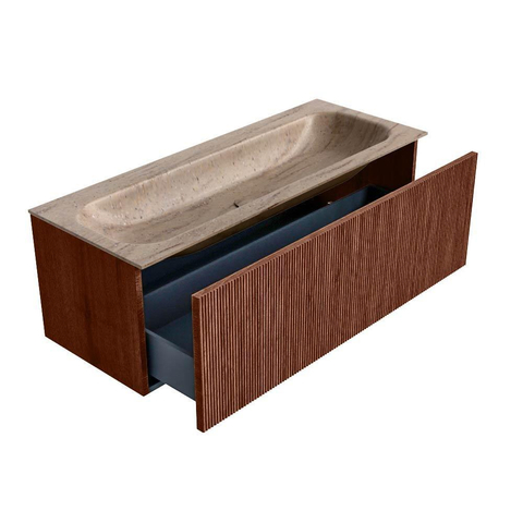 MONDIAZ KURVE-DLUX Meuble de salle de bains 120cm couleur Ruby avec 1 tiroir et 0 porte. Lavabo BIG LARGE central sans trou de robinet Saba. SW1433477