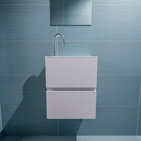 MONDIAZ ADA Toiletmeubel 40x30x50cm met 1 kraangaten 2 lades cale mat Wastafel Lex rechts Solid Surface Wit SW472704