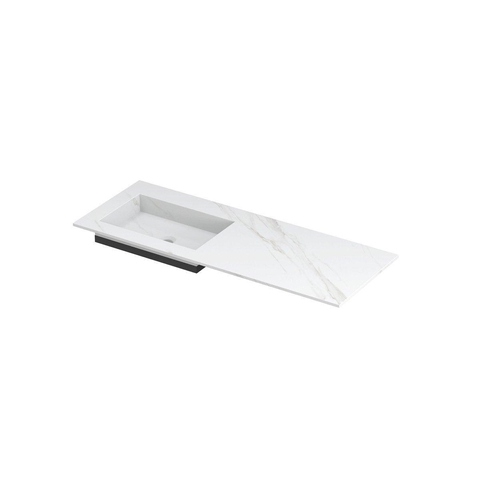 INK Post lavabo - 120x45x1cm - 1 cuve à gauche - 0 trous de robinet - céramique Calacatta mat SW693346