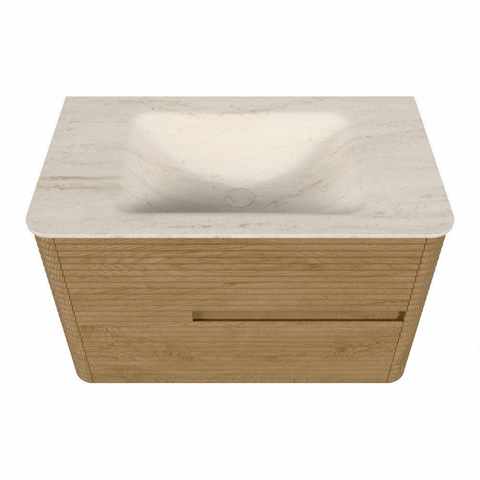 Mondiaz CIRO-DLUX Badkamermeubelset - 80x45x50cm - Solid surface wastafel Meli - 1 wasbak Midden - zonder kraangaten - 2 lades - Oak SW1531374