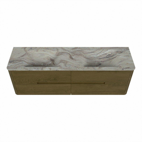 Mondiaz CIRO-DLUX Meuble de salle de bains - 160x45x50cm - Plan vasque en solid surface Glace - 2 vasques Double - 2 trous de robinetterie - 4 tiroirs - Dusk SW1532996