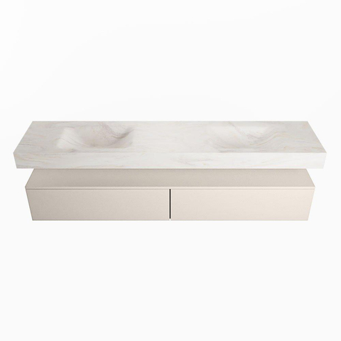 Mondiaz ALAN-DLUX Ensemble de meuble - 200cm - meuble Linen mat - 2 tiroirs - Lavabo Cloud Ostra suspendu - vasque gauche et droite - 2 trous de robinet SW807389