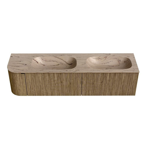MONDIAZ KURVE-DLUX 175cm meuble de salle de bains arrondi Gauche couleur Dusk avec 2 tiroirs et 1 porte. Lavabo STOR SMALL Double / Droite sans trou de robinet Arena. SW1431421