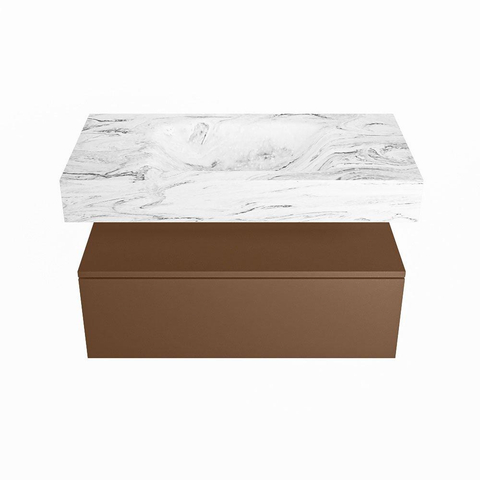 MONDIAZ ALAN - DLUX Ensemble meuble de salle de bains - 90cm - meuble bas - Rust - 1 tiroir - lavabo suspendu - vasque au centre - 1 trou de robinet - Glace SW805838