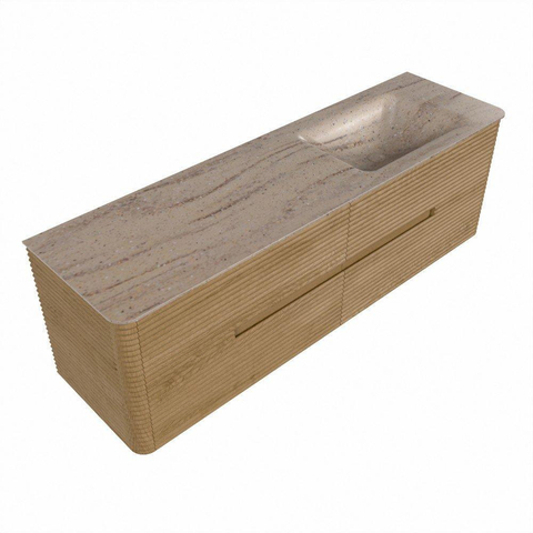 Mondiaz CIRO-DLUX Badkamermeubelset - 160x45x50cm - Solid surface wastafel Saba - 1 wasbak Rechts - zonder kraangaten - 4 lades - Oak SW1531206