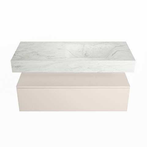 Mondiaz ALAN-DLUX Ensemble de meuble - 110cm - meuble Linen mat - 1 tiroir - Lavabo Cloud Opalo suspendu - vasque Droite - 1 trou de robinet SW806508
