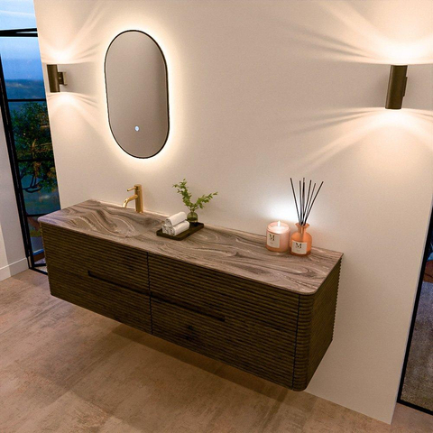 Mondiaz CIRO-DLUX Badkamermeubelset - 170x45x50cm - Solid surface wastafel Sombra - 1 wasbak Links - 1 kraangat - 4 lades - Shadow SW1532874