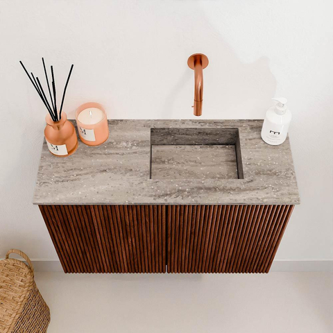 Mondiaz JOYA-DLUX 60cm toiletmeubel - kleur Ruby - Wastafel FAYE positie Rechts Zonder kraangat kleur Oza. SW1425505