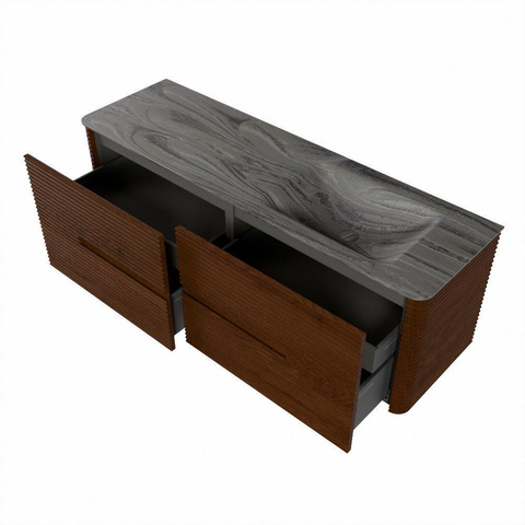 Mondiaz CIRO-DLUX Badkamermeubelset - 150x45x50cm - Solid surface wastafel Sombra - 1 wasbak Rechts - 1 kraangat - 4 lades - Ruby SW1532022