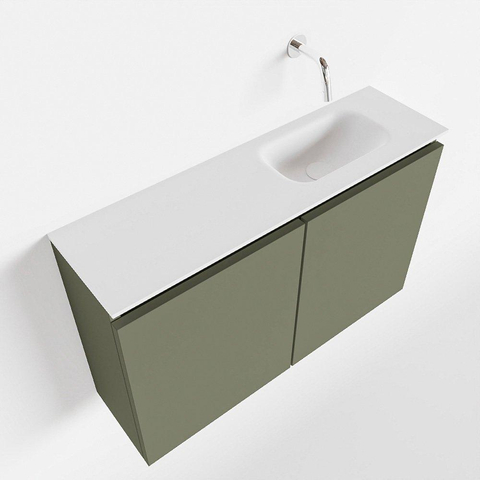 MONDIAZ TURE Fonteinset - 80x23x50cm - 0 kraangaten - 2 deuren - army mat - Wasbak rechts - Solid Surface Wit SW475006