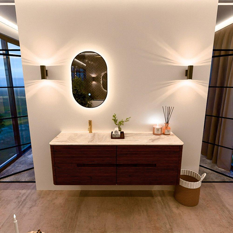 Mondiaz CIRO-DLUX Badkamermeubelset - 150x45x50cm - Solid surface wastafel Frappe - 1 wasbak Links - 1 kraangat - 4 lades - Ruby SW1531338