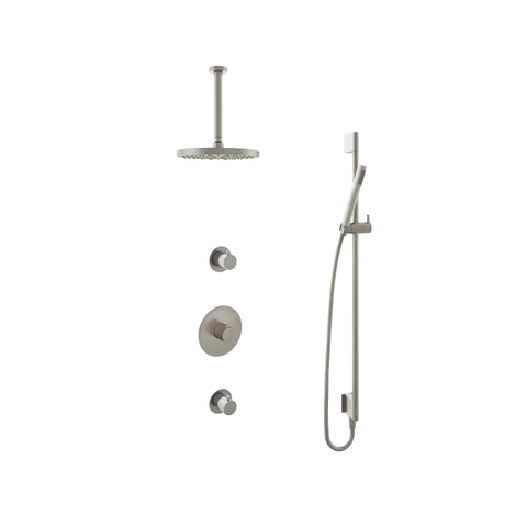 Hotbath Buddy IBS - Regendoucheset - 30cm plafondarm - 25cm ronde hoofddouche - staafhanddouche - glijstang - 2 stopkranen - geborsteld nikkel (RVS) SW298900