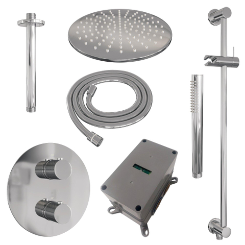 BRAUER Chrome Carving ensemble de douche pluie encastré – douche de tête Ø 30 cm – bras de plafond 30 cm – douchette bâton – barre de douche – set 90 SW1159021