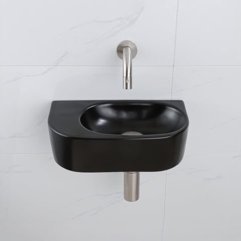 QeramiQ Fuente fonteinset – halfrond – 40x21.5x12 cm – zonder kraangat – kraan geborsteld RVS SW1233100