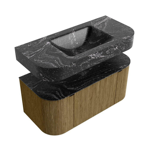 MONDIAZ THOR-DLUX 100cm meuble de salle de bains arrondi gauche + droite couleur Dusk avec 1 tiroir et 2 portes. Vasque suspendue CLOUD Milieu 1 trou de robinet couleur Lava. SW1467401